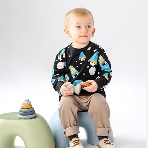 Image of AIWUHE Toddler Cotton Sweatshirt Boys Girls Pullover Long Sleeve Tops 2-6Y | Tops Blouse, Cotton T-Shirt, Fall Winter Clothes