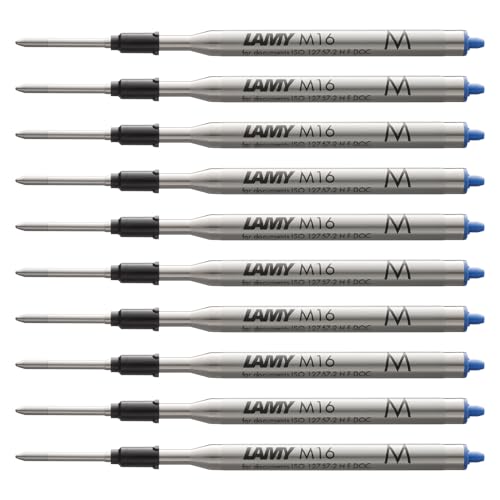 LAMY M16 10er Set Kugelschreiber-Großraummine aus Metall - Original Ersatzmine für alle Lamy Kugelschreiber Modelle - dokumentenecht - Strichbreite Mittel in Tintenfarbe blau