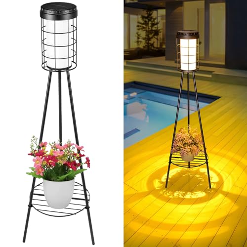 MOLEBIT 2 - Pack 38 inch Solar Floor Lamps Outdoor with Tripod Plant Stands, Waterproof Outdoor Solar Lights for Garden, Porch, Yard, Backyard, Patio