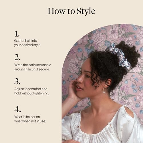 Image of Bridgerton x Kitsch Satin Scrunchies for Women, No Snag, No Tugging, Soft & Comfortable Scrunchies for Girls, Perfect for Day or Night | Ideal Gifts for Women - Toile De Blue, 2pcs