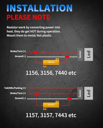 AUXLIGHT 4Pcs Quality 50W 6ohm Load Resistors - Fix LED Bulb Hyper Flash/Error Code, Turn Signal Fast Blinker (Resistors get very hot during working) - Image 5