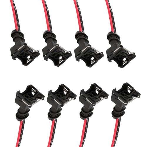 Polcatay 8 PCS Car Fuel Injector Connector, Standard Specification Injector Socket with Extended Pigtail Wiring Harness, Waterproof Shell + Copper Core Plug, Universal for Most Cars (Black)