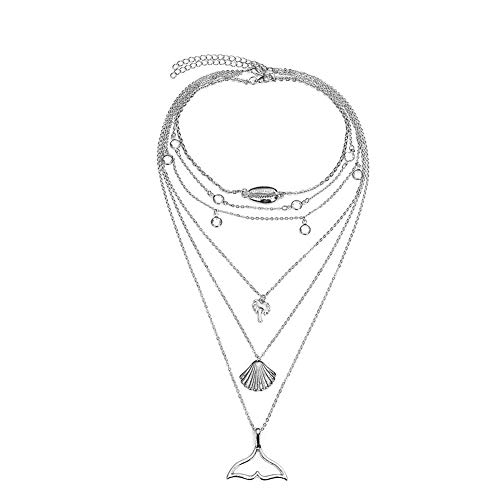 Preisvergleich Produktbild Vektenxi Mehrschichtige Halskette Legierung Handgefertigte Muschel Anhänger Schlüsselbein Kette Halsreif Schmuck Zubehör Geschenke Set Für Frauen Lady Girls - Silber Stilvoll