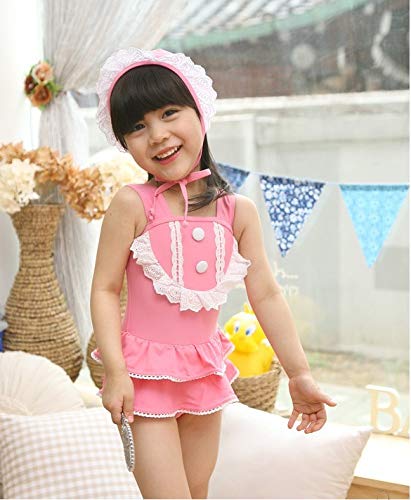 Dalary Cute Baby Girl Swimwear Bikini Bathing Suits With Hat (5T, Pink) #TOP4