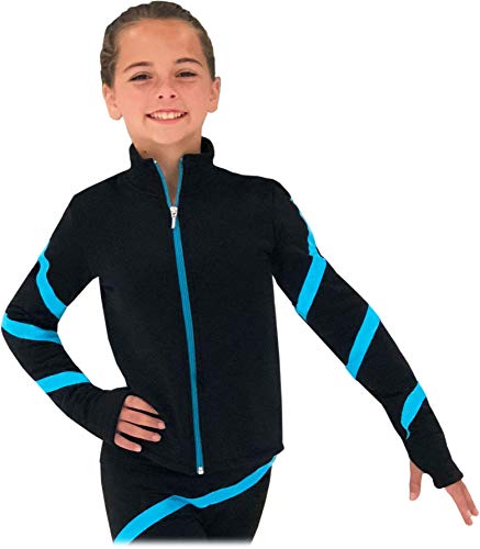 ChloeNoel JS106P Elite Polartec Spiral Fleece Figure Skating Jacket (Black Bright Blue,CL)
