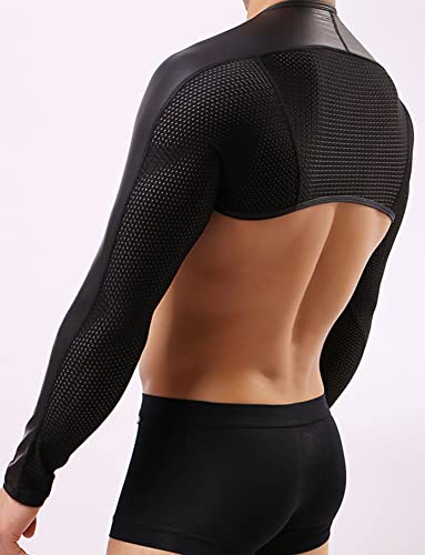 FEOYA Faux Leather Arm Sleeve Shrug Tops Metallic Muscle Top Shiny Clubwear3