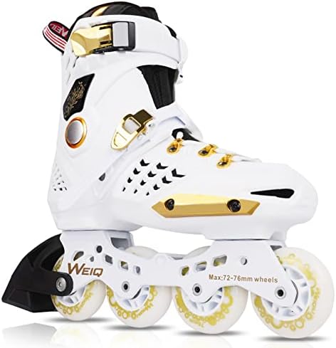 Inline Skates for Women and Men, Fitness Professional Roller Skates Blades Adult, High Performance Outdoor Inline Speed Skates Unisex, Beginner Free Aggressive 4-Wheel Racing Skates White gold (40-41)