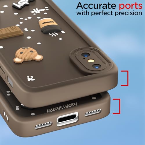 Image of Outlouders Back Cover for iPhone X /Xs | 3D Cartoon Cute Fun Bear | Silicone Full Body Protection Bumper Case (Brown)
