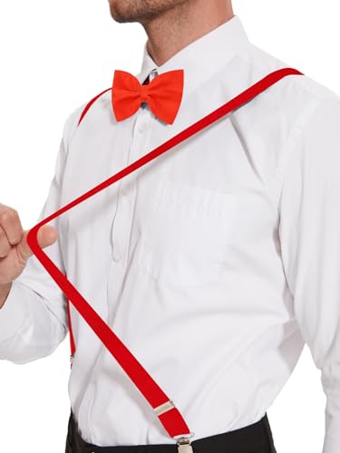 Image of habibee Suspenders and Bow Tie Set for Men, Adjustable Elastic Braces with Y-Back, Diverse Colors, Strong Clips