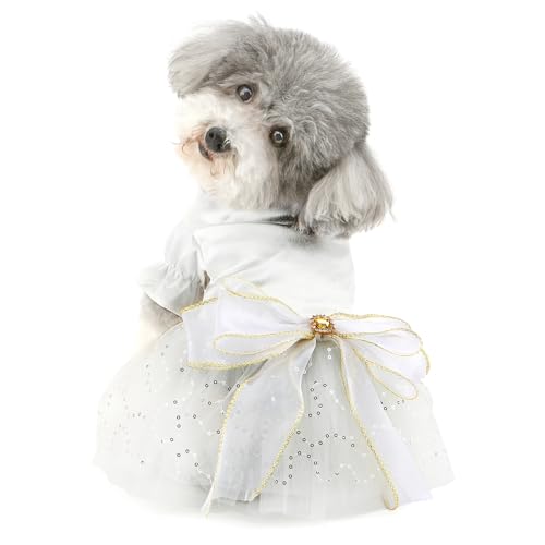 Ranphy Saia de casamento para cães pequenos com laço grande chique, vestido de tule com babados, rou