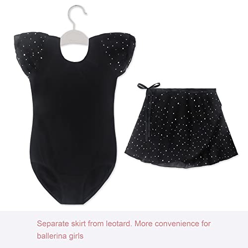 Image of EQSJIU Ballet Leotards for Girls with Removable Skirt Combo Tie Ruffle Sleeve Ballet Dance Dress Outfit 2-12 Years
