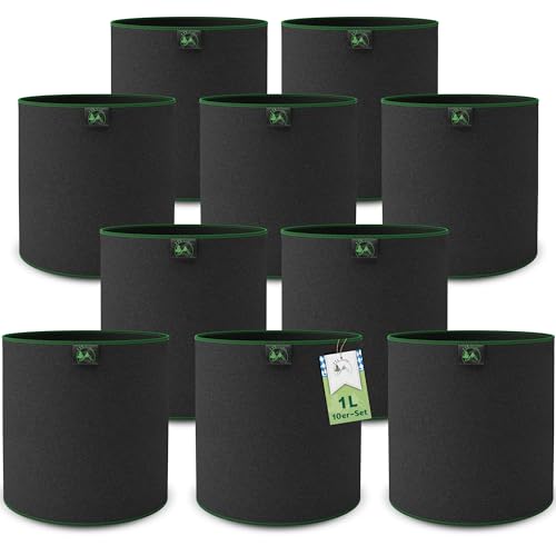 TTL Garden 10x 1L Pflanzsack aus Vlies Stoff - Stofftopf 10er Set 1 Liter Anzucht & Aufzucht Pflanztaschen 300 g/m² Filz & Vliesstoff - H12 x Ø10 cm Pflanzgefäß Pflanzbeutel Wachstumstasche