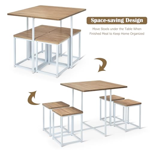 Giantex 5 Piece Dining Table Set, Dining Set for 4 with Square Stools, Small Kitchen Table Set with Metal Frame, Compact Design for Small Space, Home Kitchen Bar Pub Apartment - Image 5