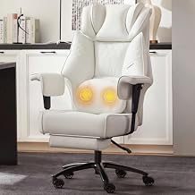 Dowinx Big and Tall Office Chair with Massage Lumbar Support,Executive Office Chair with Wide Thick Seat Cushion and Adjustable Armrest,Computer Gaming Chairs with Footrest PU-White
