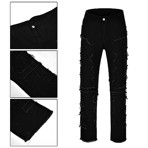 Jeans for Men Trendy Creative Tassels Decoration Straight Fit Jeans Casual Street Style Denim Pants4