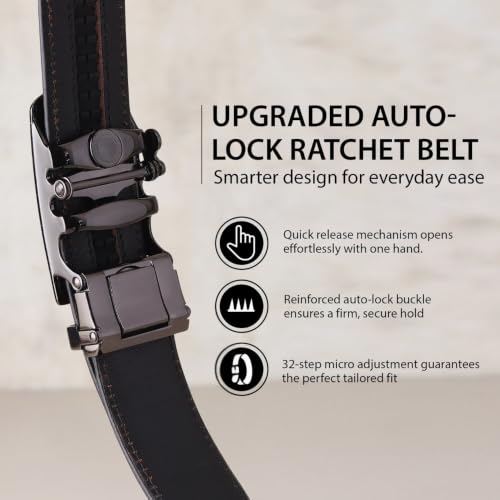 Image of HAYES LONDON Leather Ratchet Belt for Men | Adjustable No-Holes | Customizable Fit, Stylish & Effortless Buckle | Formal & Casual Wear Belts