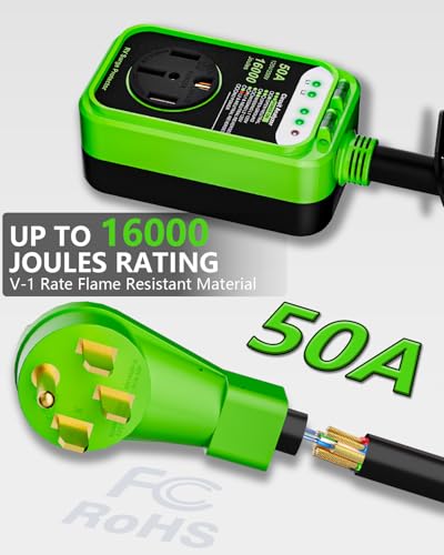 Image of RV Surge Protector 50 Amp,16000 Joules Circuit Analyzer for Camper | RV Surge Voltage Protection with Safety Certification, RV Adapter Plug with Waterproof Cover for Travel Trailers