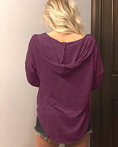 Image of Womens Long Sleeve V Neck Hoodie Sweatshirts Lightweight Pullover Tops