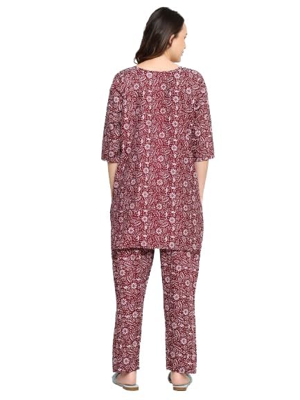 Image of AALIT Cotton Printed Co-Ord Set for Women - Nightwear Pajama Set with Pockets | Soft & Breathable Two-Piece Outfit for Sleep & Lounge