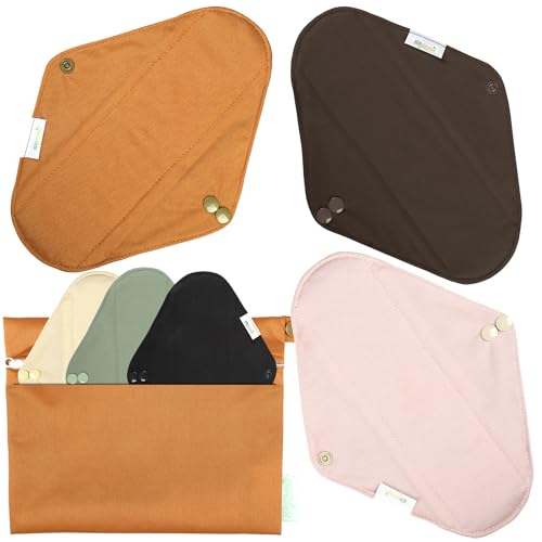Image of Wegreeco Cloth Menstrual Pads - Soft Washable Pads for Women - Reusable Panty Liners for Women - 6 Pack with 1 Cloth Mini Wet Bag (Large, Dark Coffee)