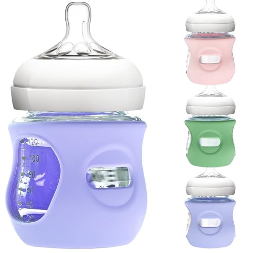 Image of 3 Pack Silicone Sleeve for Philips Avent Glass Bottle - Shatter Proof Natural Silicone Bottle Sleeve for Anti Colic Baby Bottles 8 oz & 4 oz - Anti Flow Sleeve for Infant Bottles