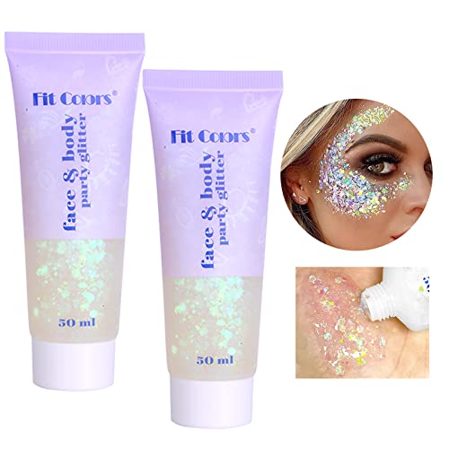 White Body Glitter Gel Mermaid Chunky Glitter For Face Hair Nails Eyeshadow Holographic Cosmetic,Festival Glitter Makeup,50Ml (#06 White ,2Pcs) #TOP7