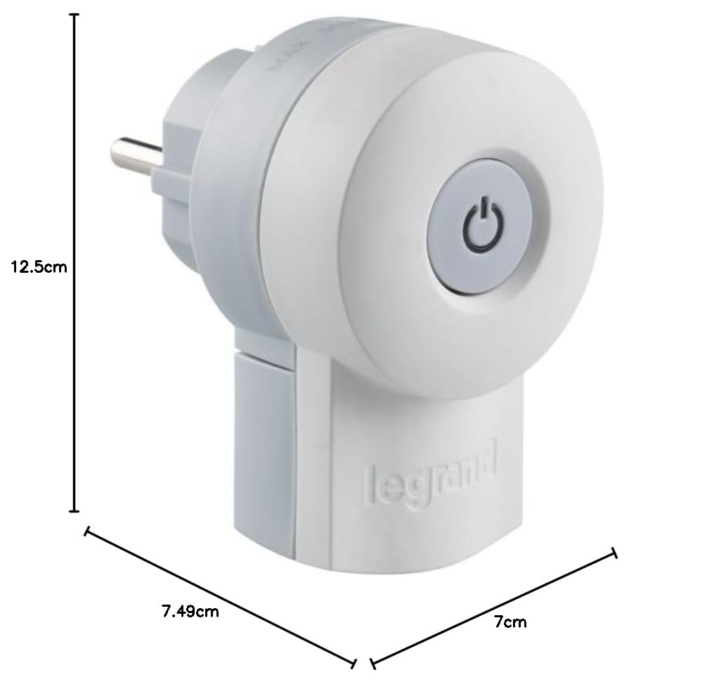 Legrand, 050409 Bases and Plugs – Plug Adapter with Switch, Allows Control of The On/Off of Appliances, White, Maximum Power 3680W, 16A to 230V