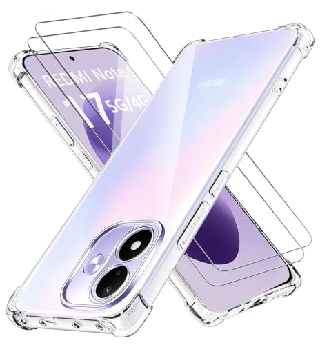 ANLYGOLD Funda para Xiaomi Redmi Note 17 5G / 4G con 2 Piezas Cristal Templado, Funda con Protección de Cámara, Silicona Suave TPU Anti-Choques, Parachoques con Esquinas Reforzadas, Transparente