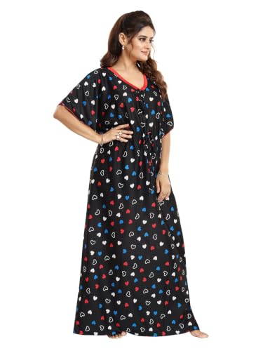 Image of Kaftan Printed Cotton Maxi Dress /Nighty /Nightdress for Ladies /Girls /Women | Free Size