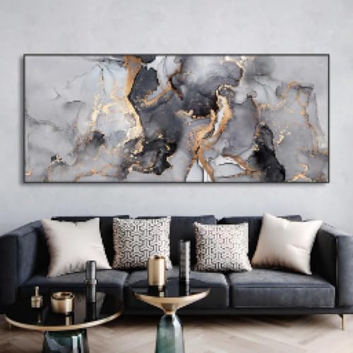 Peinture marbre noir et or de grande taille pour habiller un grand mur vide blanc