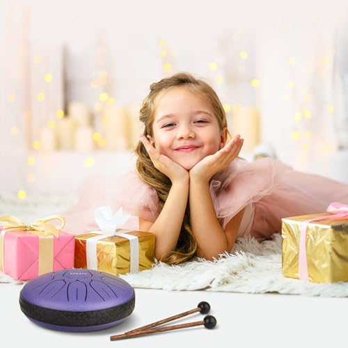 image for LEKATO Steel Tongue Drum 6 Inch 11 Notes, Rain Drum D Major Handpan Dr