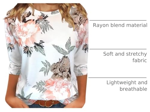 Image of JomeDesign Womens Tops 3 /4 Sleeve Shirts Round Neck Loose Casual Blouses Floral Print Tshirts
