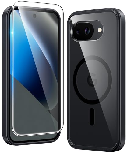 Image of FNTCASE for Google Pixel 10a Case: Magnetic Military Grade Drop Protection with Screen Protector Anti Yellowing Cell Phone Cover - Rugged Shockproof Protective Bumper Transparent Cases(B-Black)