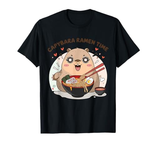 Lindo carpincho kawaii comiendo fideos ramen japoneses anime Camiseta