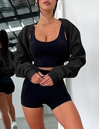 Amarmia Women's Bolero Sweater Shrugs Y2K Open Front Workout Sweatshirt Long Sleeve Crop Tops2