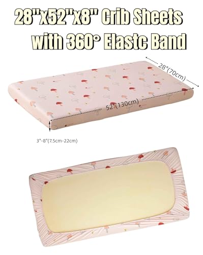 Image of SDY Jersey Mushroom Crib Sheets for Baby Girls,52 inchx28 inchx8,2 Pack,Pink Cute Kawaii Standard Oval /Retangle Crib Mattress Sheets for Toddler,Super Soft Breathable