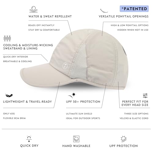 Image of TOP-EX ChicPony UPF 50+ Cooling High Ponytail Baseball Cap for Women | Cool-touch wicking band, hidden 4 in slot fits high /low ponytails; 2.3 oz, packable, airy, quick-dry, adjustable for sports