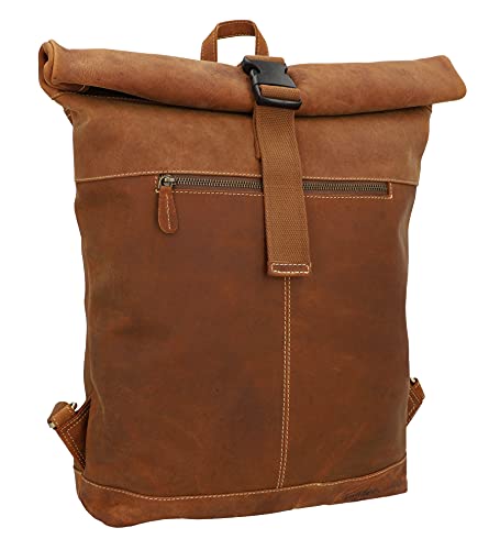 Gusti Leder Rucksack Mattis - Handgefertigter Rolltop Lederrucksack Herren & Damen - Vintage Rucksack Leder Damen & Herren mit Platz für Notebook & Co.
