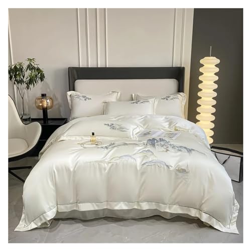 Broderie de literie de luxe avec paysage chinois pour une chambre élégante