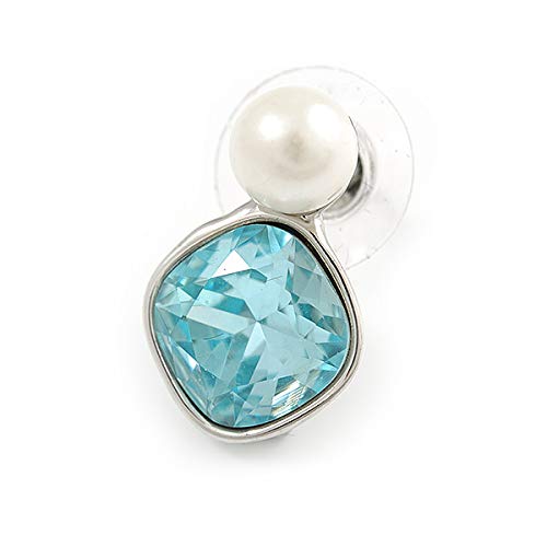 Collar de perlas de imitación blancas cristales azules pendientes tuerca plateados 6