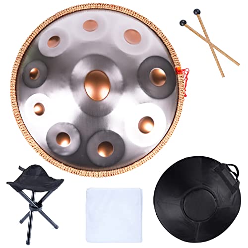 Tamburo a mano in re minore, 440 Hz, in acciaio, con custodia morbida, perfetto per meditazione, yoga e educazione musicale