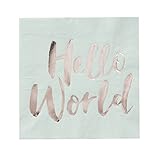 Ginger Ray Hello World Mint & Rose Gold Baby Shower Paper Napkins x 20 - Hello World