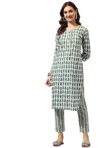 Image of MIRCHI FASHION Pure Cotton Straight Kurta Set for Women with Pant | Printed Kurta Pant Set | Ethnic Office Wear Kurta Set with Trouser