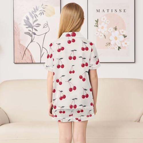 ALAZA Red Cherry Leaf Fruit Satin Pajamas Set Short Sleeve Button Down Sleepwear Summer Pjs 2 Piece4
