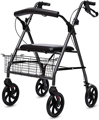 歩行器ウォーカー 軽量折りたたみ式4輪歩行器 パッド入りシート、バックサポート、人間工学に基づいたハンドル付き シートバスケット付き 高齢者向け 高さ調節可能 Bl より良い生活を求める Thoughtful