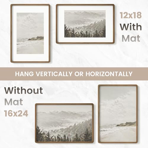 Image of 16x24 Poster Frame, USA-Sourced Natural Walnut Wood Picture Collage Frame with HD Tempered Glass, 16 x 24 Wooden Photo Frame Matted to 12x18, Vertical & Horizontal Wall Hanging Display