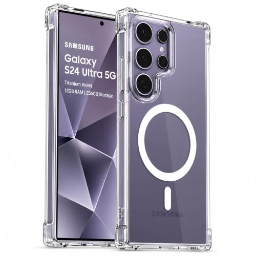 Image of Transparent Back Cover for Samsung Galaxy S24 Ultra 5G Cover Shockproof Side TPU Bumper & Back Pc Protective Magnetic Support Cover Case (Samsung Galaxy S24 Ultra 5G)