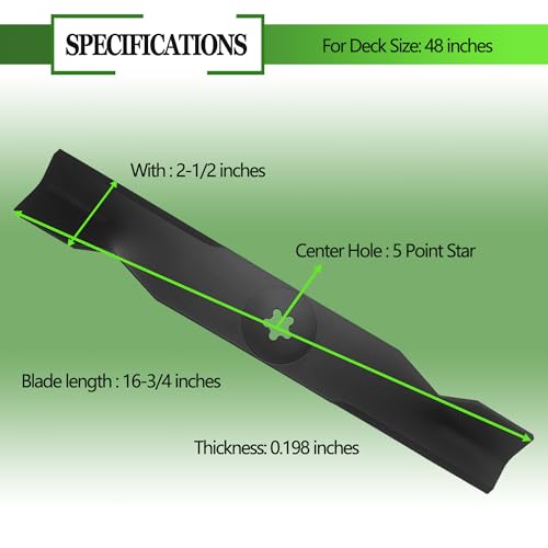 3 Pack Lawn Mower Blades 48 Inch Compatible with Husqvarna YTH24V48 YTH2348 YTH24K48 YTA24V48 Craftsman Poulan High Lift Mulching Blades Replaces 173920, 180054, 532180554, 575938201, 532173920 by A ABIGAIL - Image 2