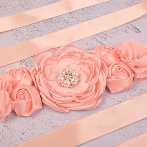Maternity Sash Belt with Flowers Pearls for Wedding Bride/Baby Shower Dress Baby Girl Dresses Party Shower Birthday2