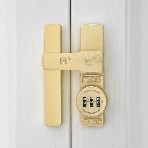 Image of INIRET 2 Packs Gold 180 Degree Barn Door Lock,Mechanical Password Lock,Flip Latch with Combination,3 Digit Password Keyless,Protect Privacy,for Cabinets,Windows,Garden,Bathroom,and Sliding Door